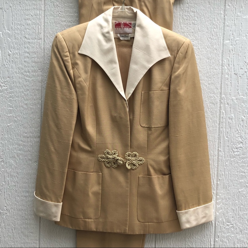 Silk shantung 2 piece pants suit